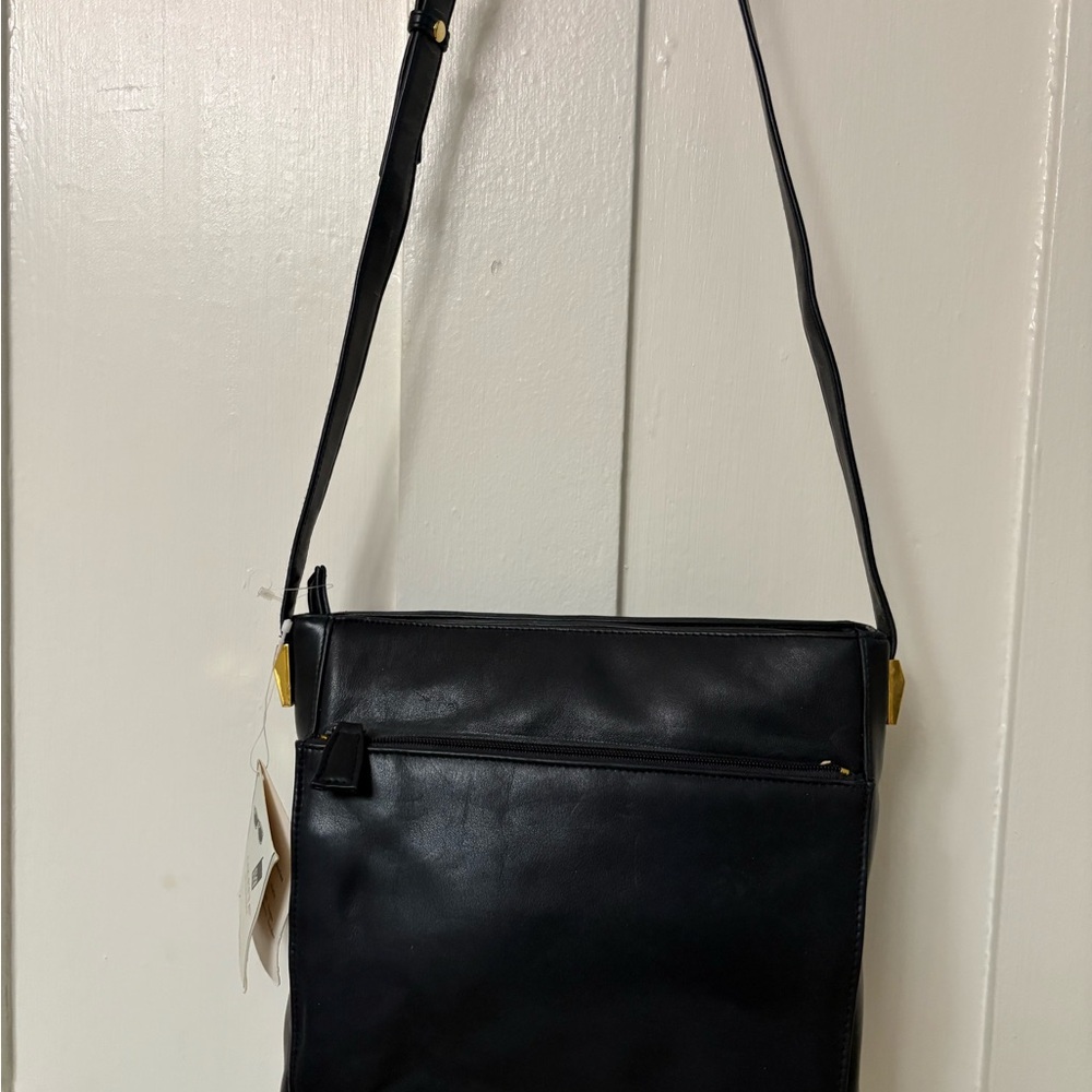 Coletta Sleek Black Leather Crossbody Bag